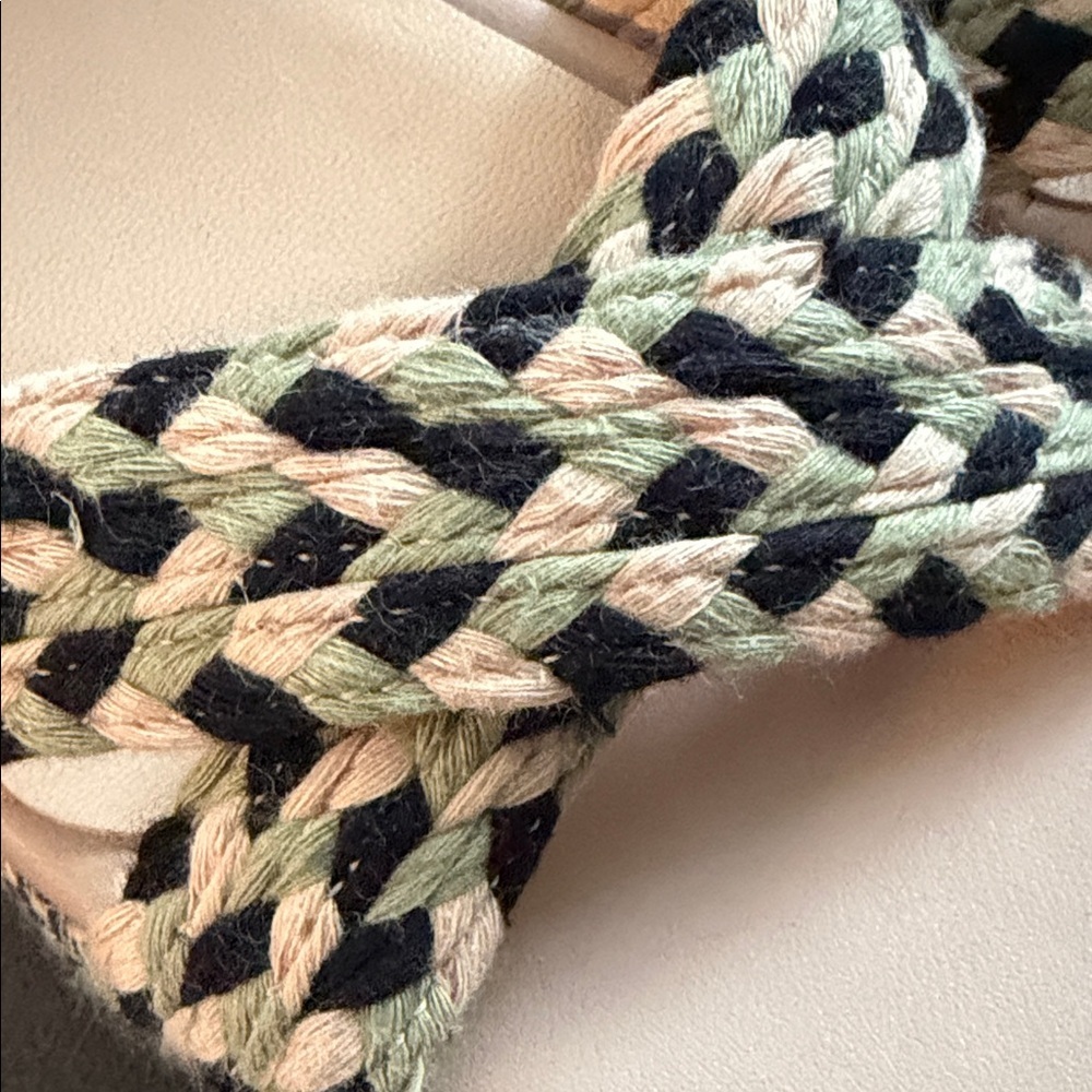 Free People Dolce Woven Platform Sandals Size 40/9 Green, Black & Tan Boho - Picture 7 of 10